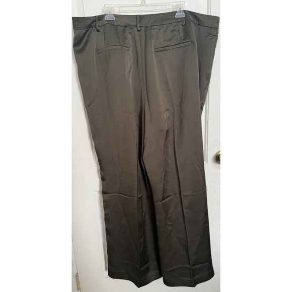 Lauren Ralph Lauren Charmeuse Pleated Satin Wide Leg Pants Olive Green Plus 22W - Picture 3 of 9